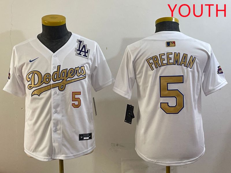 Youth Los Angeles Dodgers #5 Freeman White Champion gold character 2025 Nike MLB Jersey style 5